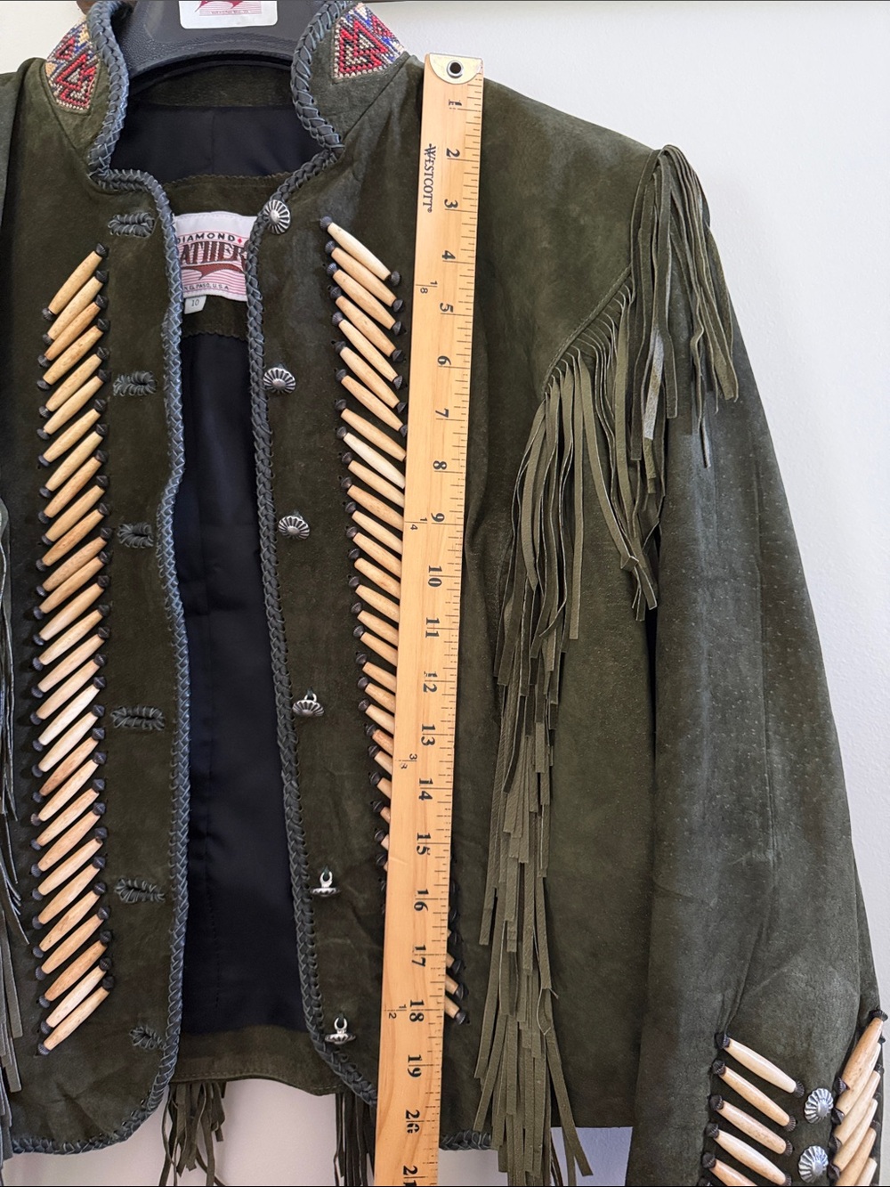 NWOT Diamond Leathers Vintage Western Bone Bead Fringe Leather Jacket | 10 - Picture 8 of 12